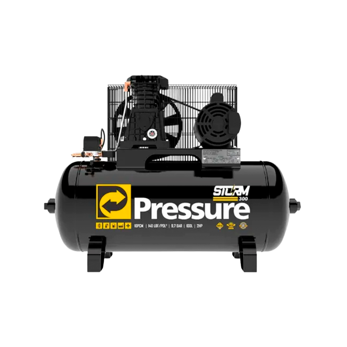Compressor de ar monofásico/bivolt com reservatório de 100 litros e motor de 2 HP. Equipado com sistema de operação em V, oferece maior vida útil e eficiência para aplicações de baixa e média exigência. Ideal para uso com ferramentas pneumáticas, pintura, limpeza e pulverização em ambientes industriais, oficinas e serviços gerais.